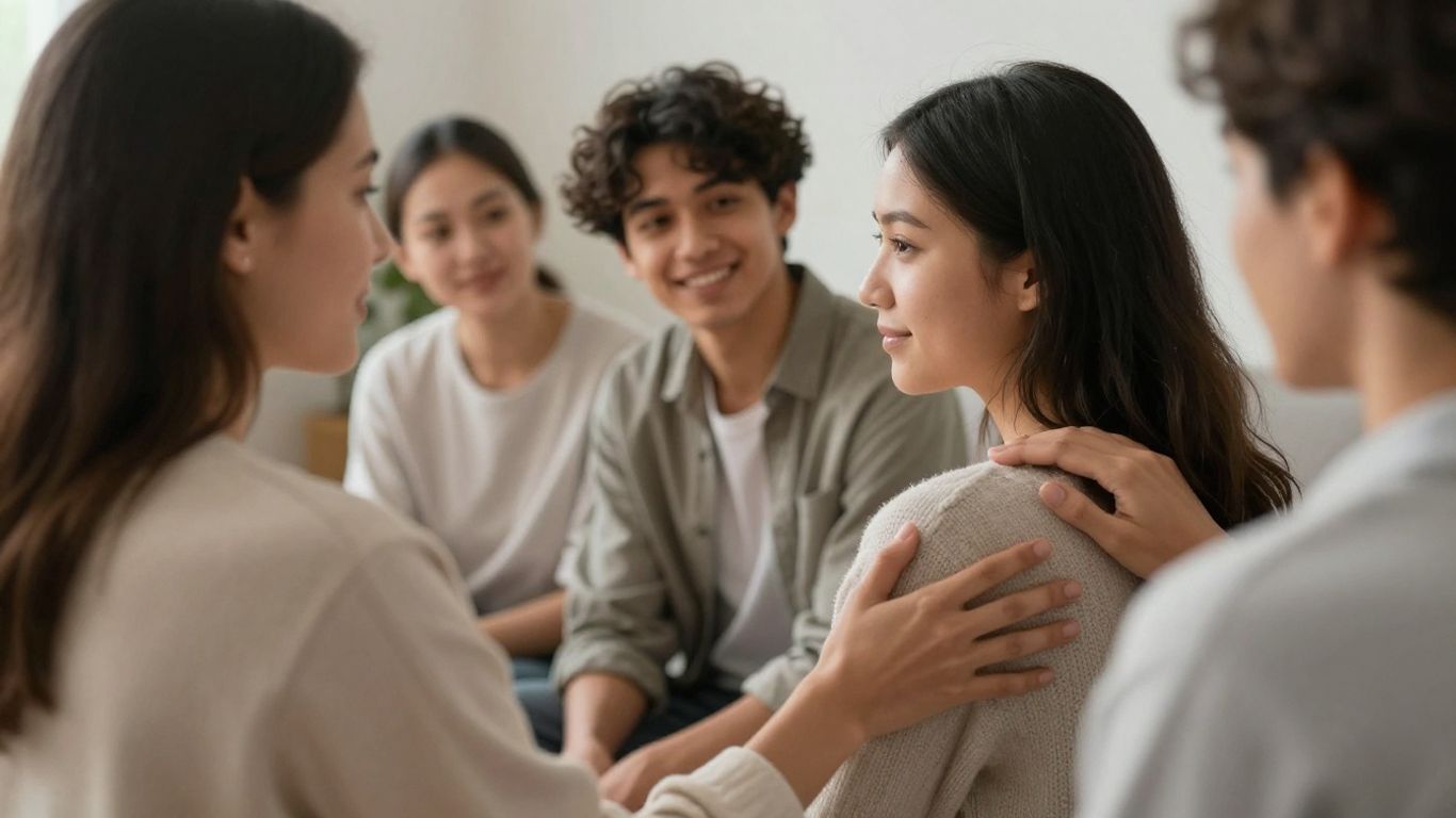 People connecting and showing empathy in a supportive environment.