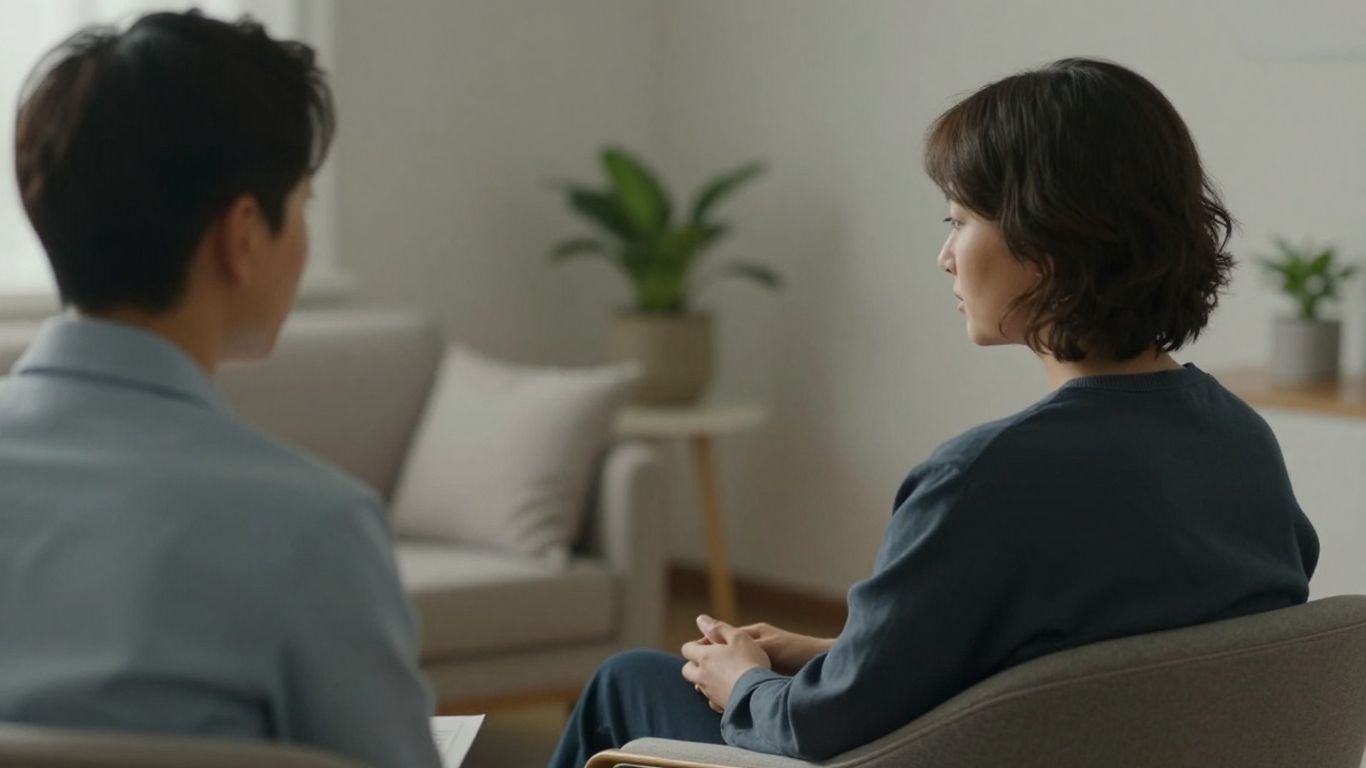 Person in a professional consultation, discussing mental health.