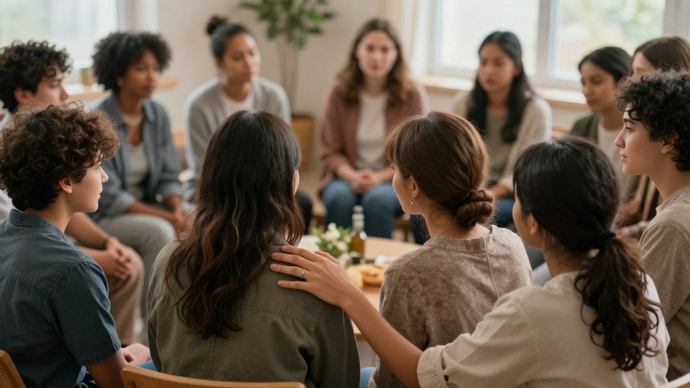 People offering support and comfort in a community setting.