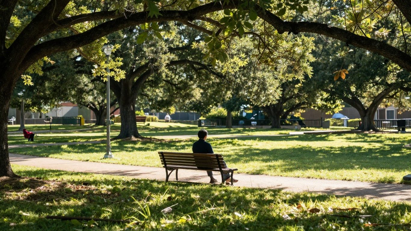 Person relaxing in a New Braunfels park, managing ADHD and anxiety.