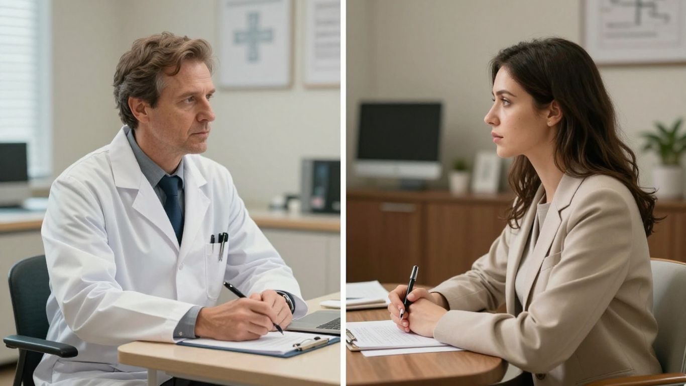 Psychiatrist and therapist collaborating for mental health.