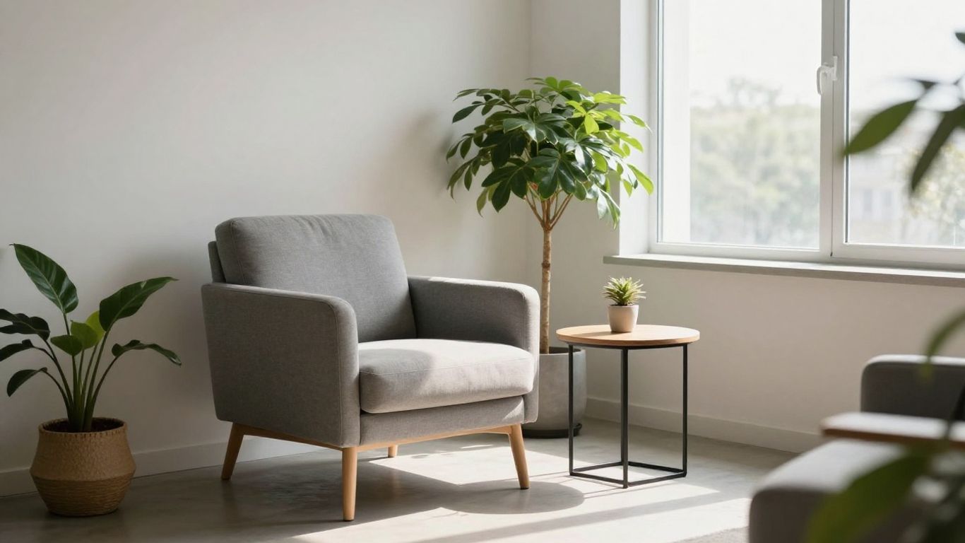 Comfortable armchair in a well-lit, modern office.