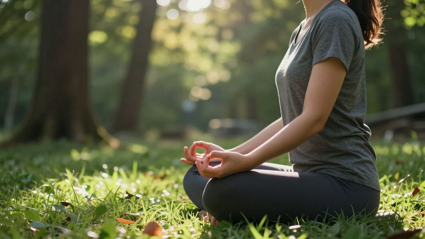 Person meditating outdoors, connected to nature and health.
