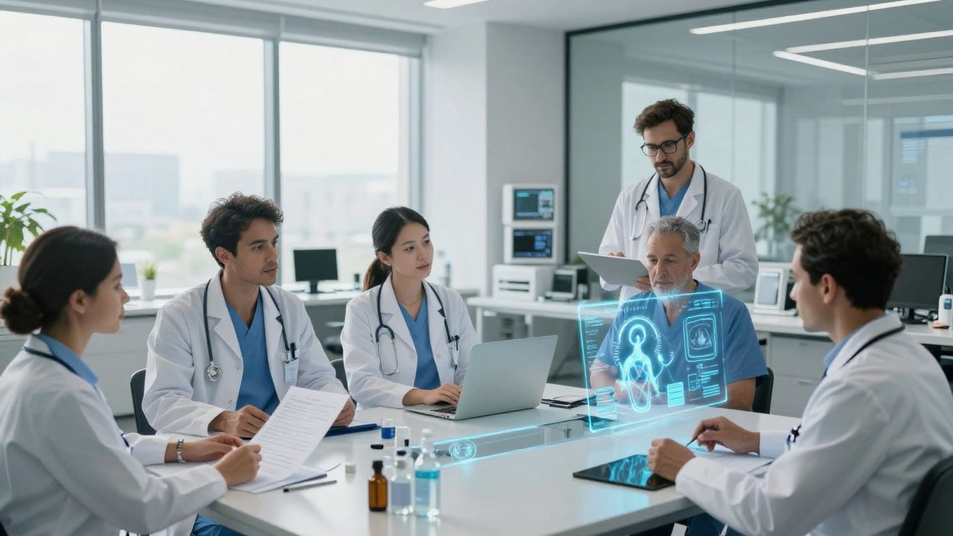 Healthcare professionals using advanced virtual care technology.