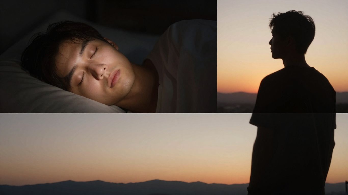 Person sleeping peacefully, sunrise symbolizing hope and recovery.