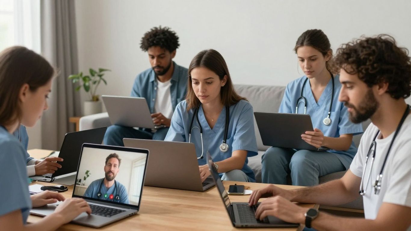 People having online mental health sessions via video calls.
