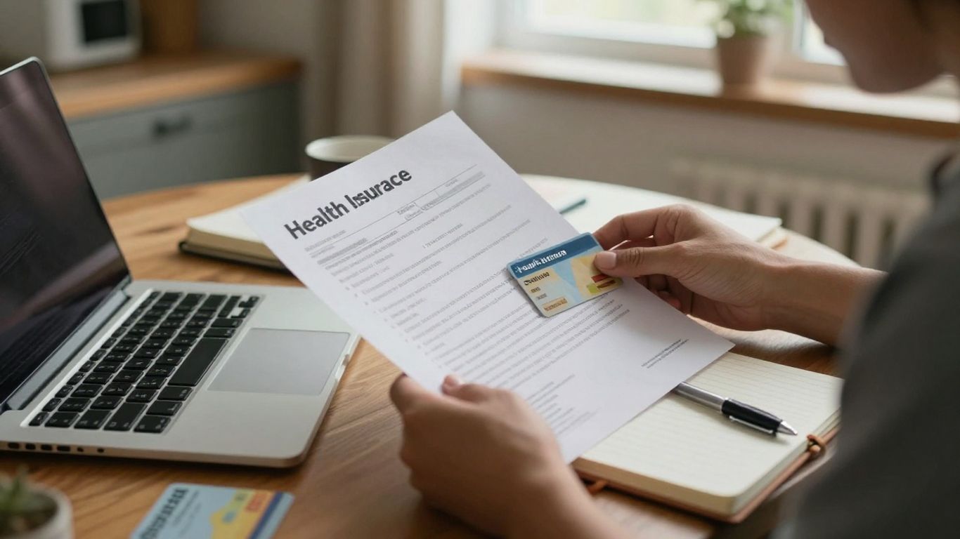 Person reviewing health insurance documents at home