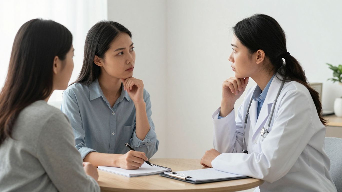 Clinician and patient discussing care in sunlight