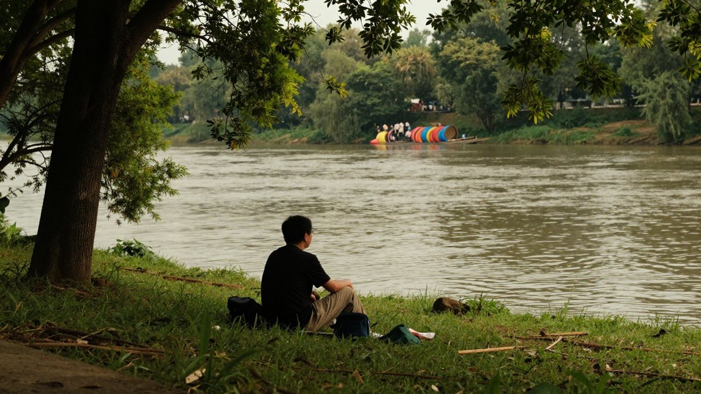 Quiet resident watching river activity from shore