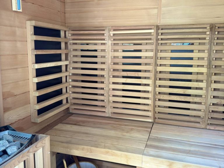 Inside the cedar sauna at Adoration